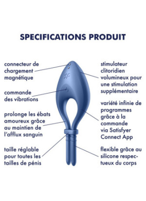 Cockring vibrant connecté USB bleu Bullseye Satisfyer - CC597798
